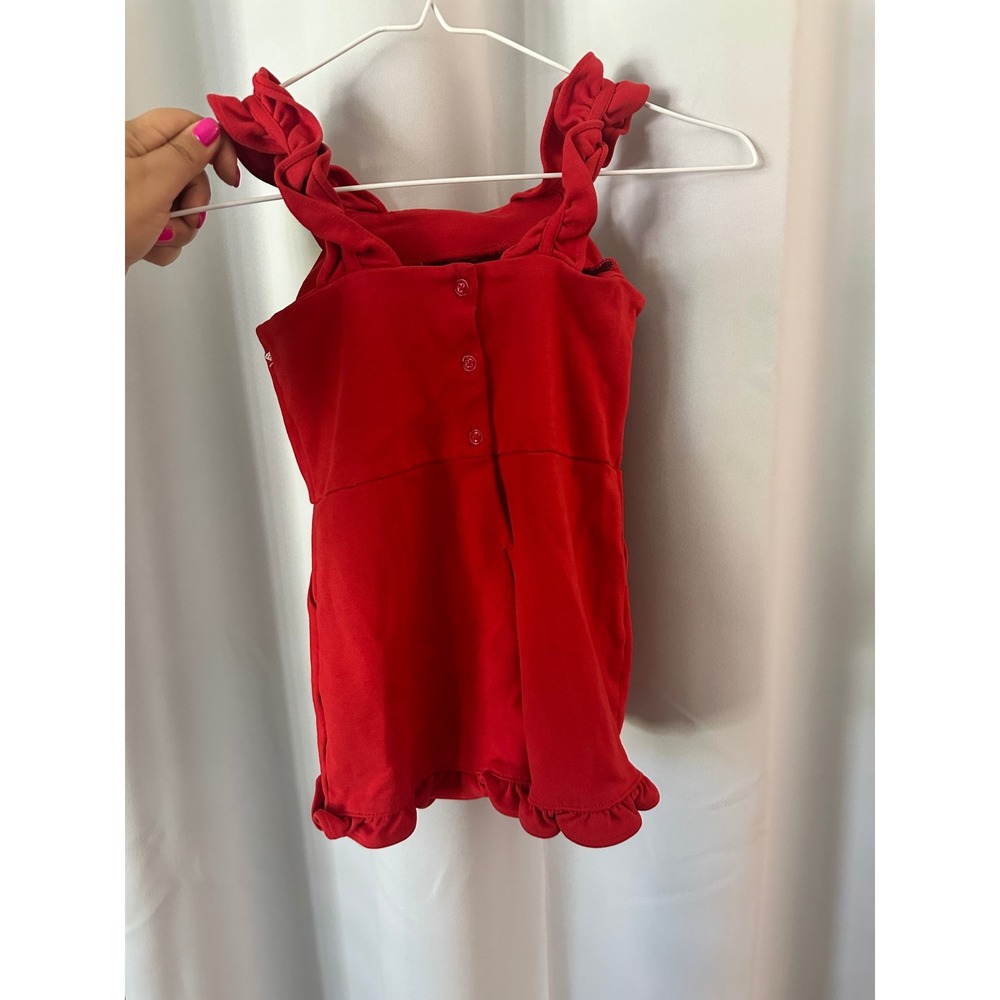 Janie and Jack Red Romper Floral‎ Applique Ruffle Trim Sleeveless Summer Size 5 - Picture 2 of 3